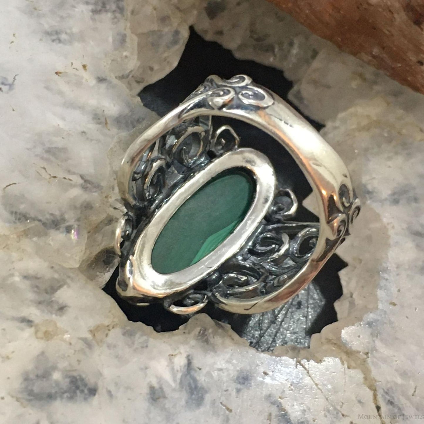 Carolyn Pollack Sterling Silver Marquise Malachite Decorated Ring For Women