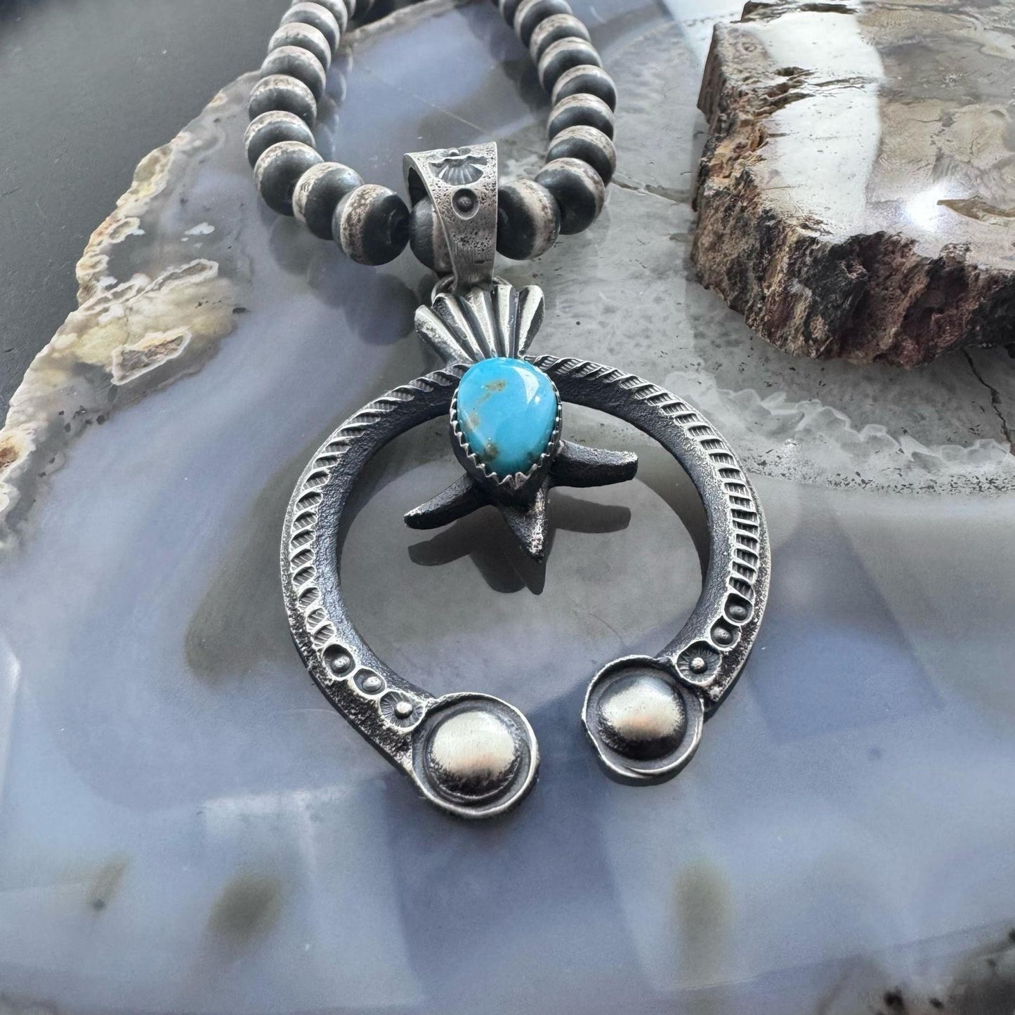 Eva & Linberg Billah Sterling Silver Teardrop Turquoise Decorated Unisex Naja Pendant