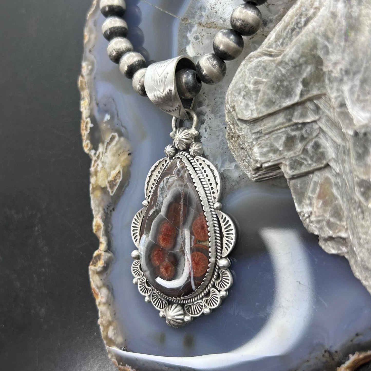 Sterling Silver Southwestern Style Teardrop Peanut Obsidian Pendant For Women