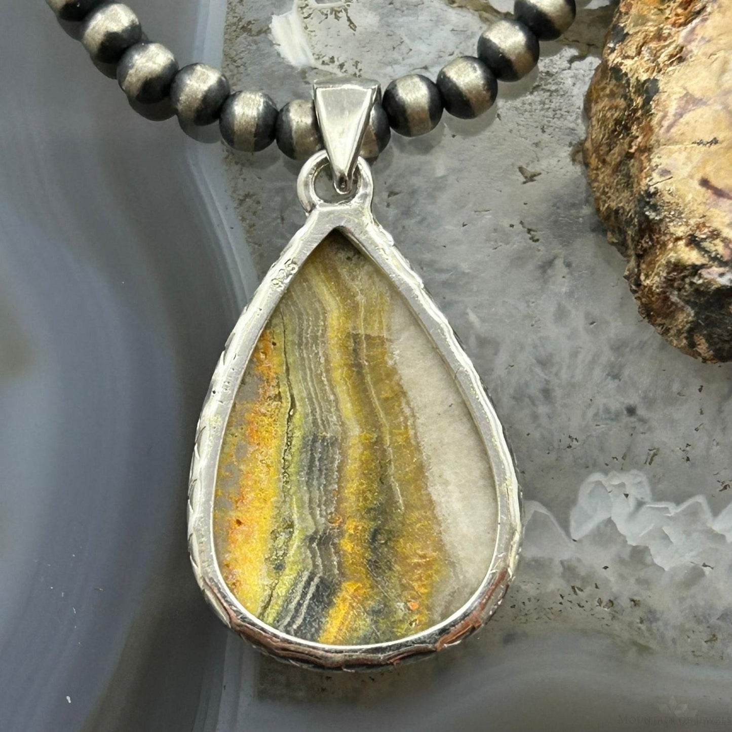 Sterling Silver Southwestern Style Teardrop Bumblebee Jasper Pendant For Women