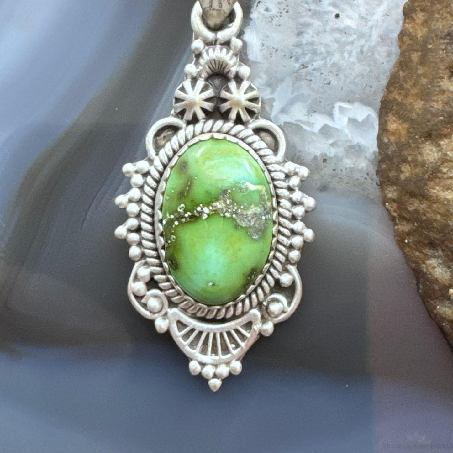 Sterling Silver Southwestern Style Sonora Gold Turquoise Decorated Pendant For Women
