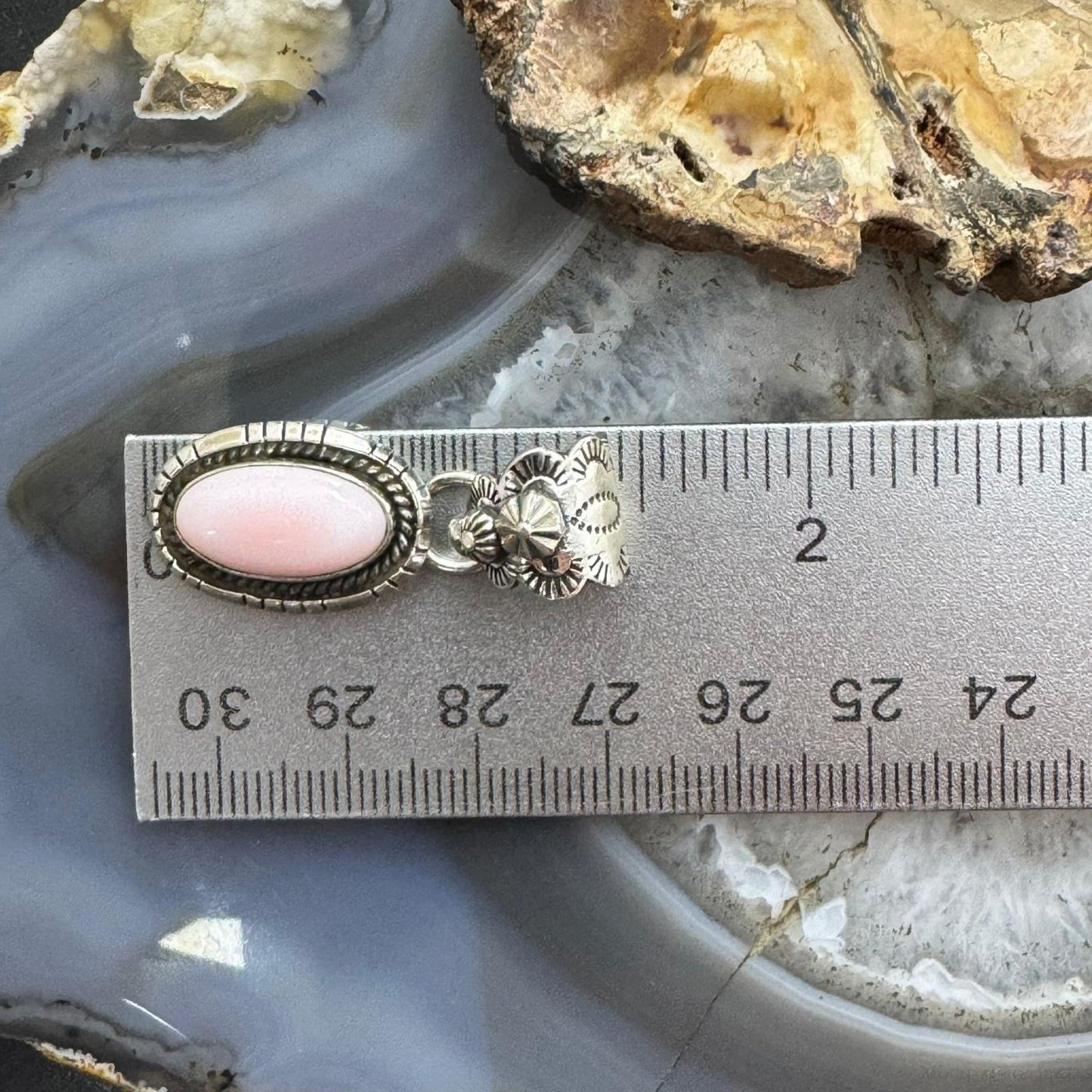 Native American Sterling Silver Oval Pink Conch Decorated Pendant For Women
