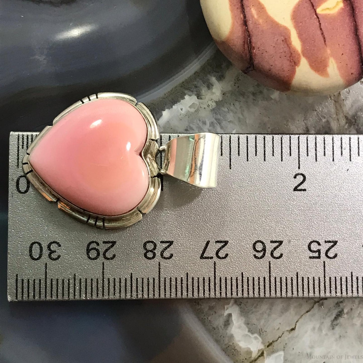 Samson Edsitty Native American Sterling Silver Pink Conch Heart Pendant For Women