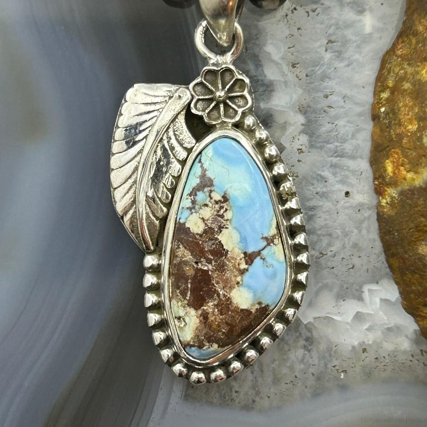 Sterling Silver Southwestern Style Triangular Golden Hill Turquoise Pendant For Women