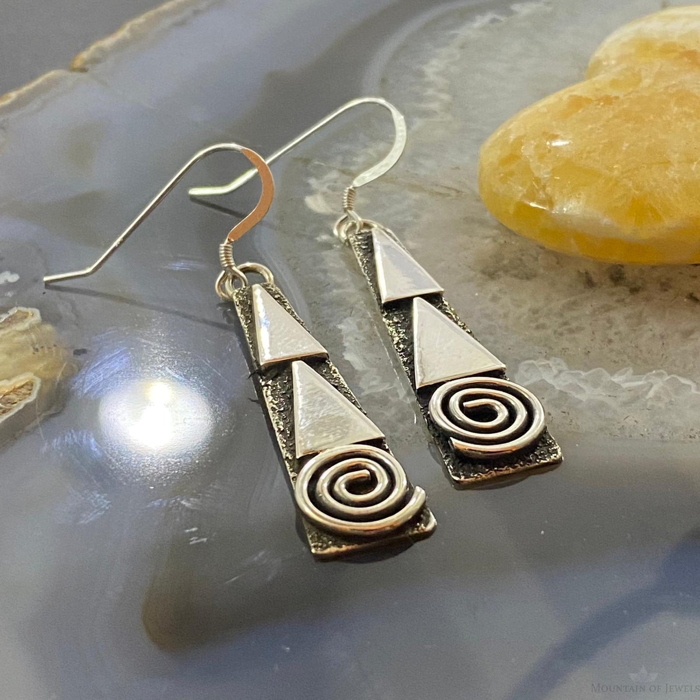 Alex Sanchez Native American Sterling Silver Tipi Petroglyph Dangle Earrings #4