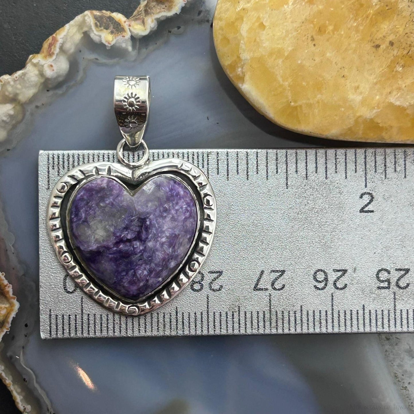 Sterling Silver Southwestern Style Charoite Decorated Heart Pendant For Women #1