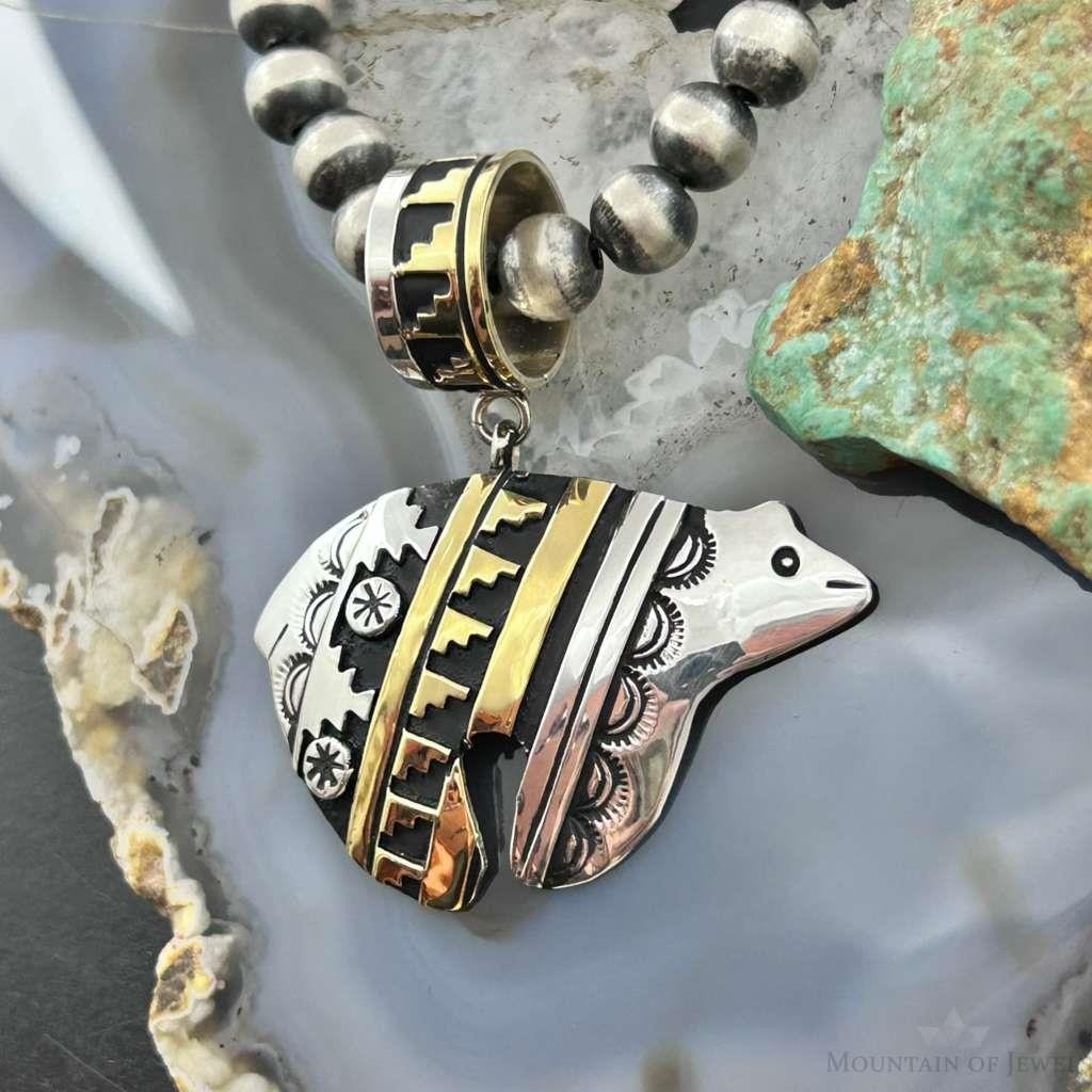 Tommy & Rosita Singer Native American Sterling Silver & GF Overlay Unisex Bear Pendant