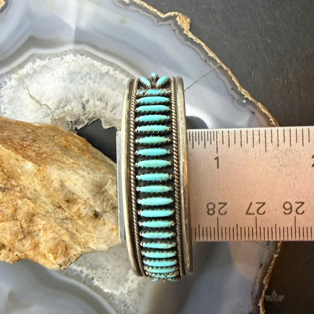Vintage F.M Begay Native American Sterling Silver Needlepoint Turquoise Cuff For Women