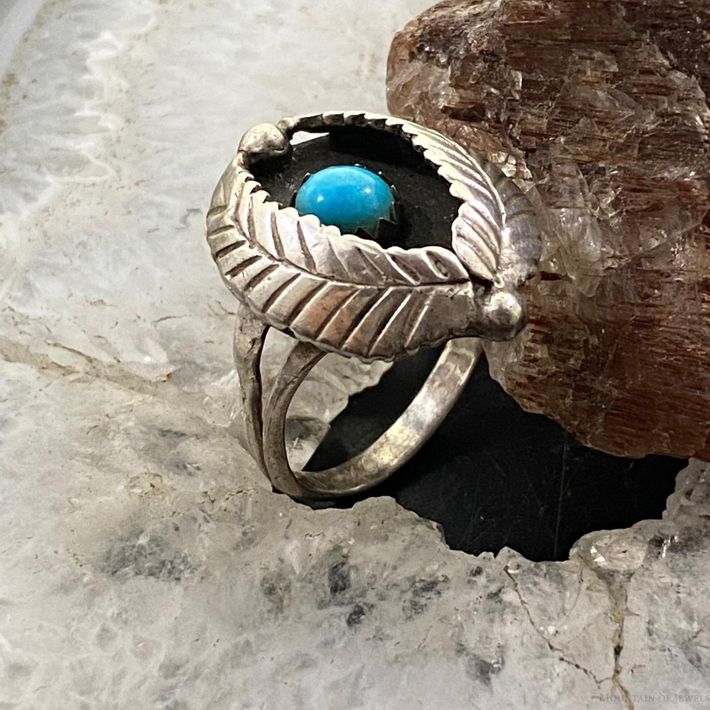 Vintage Native American Silver Turquoise Shadow Box Ring Size 8.75 For Women