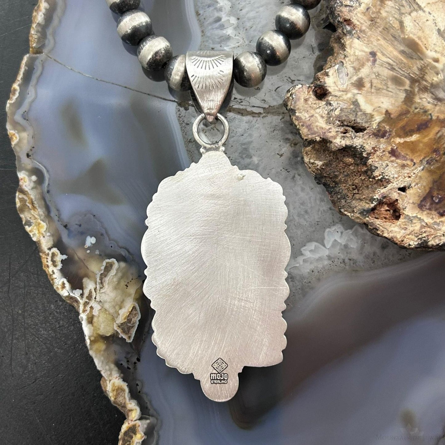 Sterling Silver Southwestern Style Oval Charoite Decorated Pendant For Women