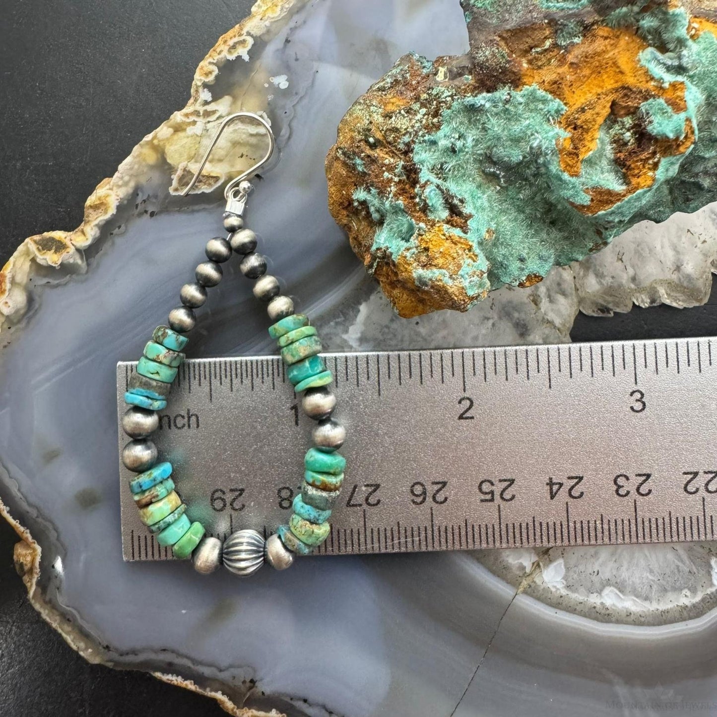 Sterling Silver 4-6mm Navajo Pearl Southwester Style & 6mm Turquoise Bead Hoop Earrings For Women
