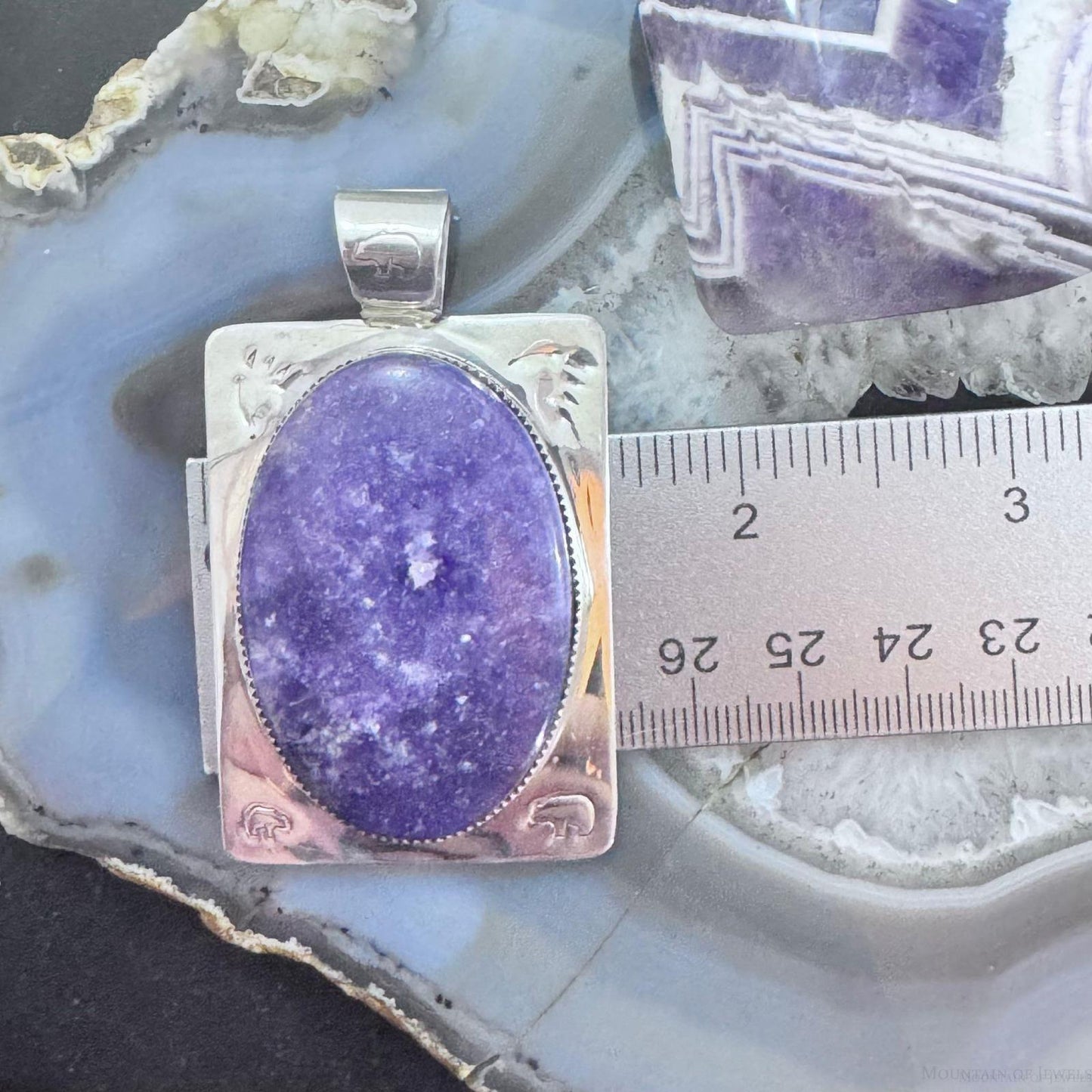 Frank Chavez Native American Sterling Silver Oval Charoite Unisex Pendant