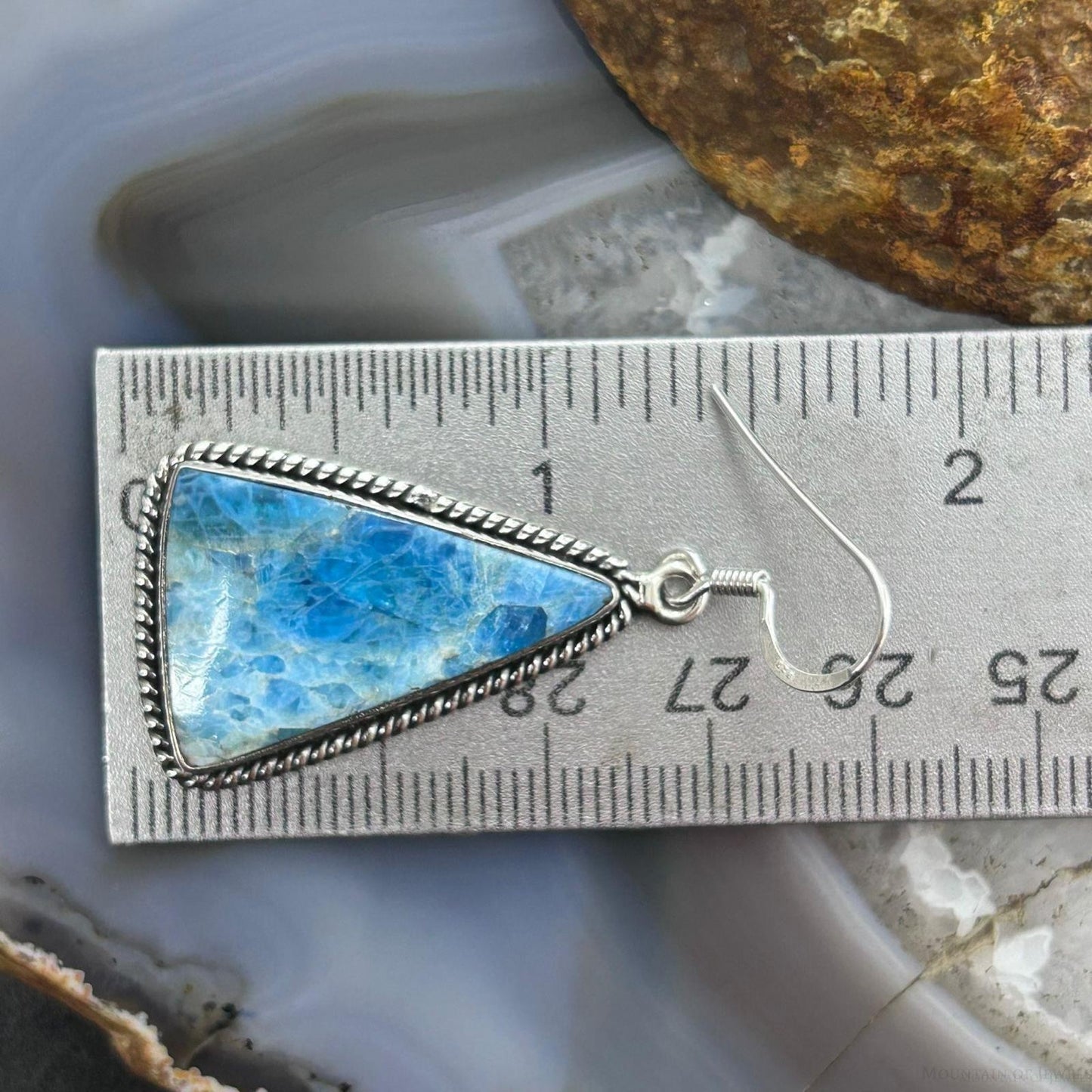 Sterling Silver Southwestern Style Triangle Blue Apatite Dangle Earrings For Women