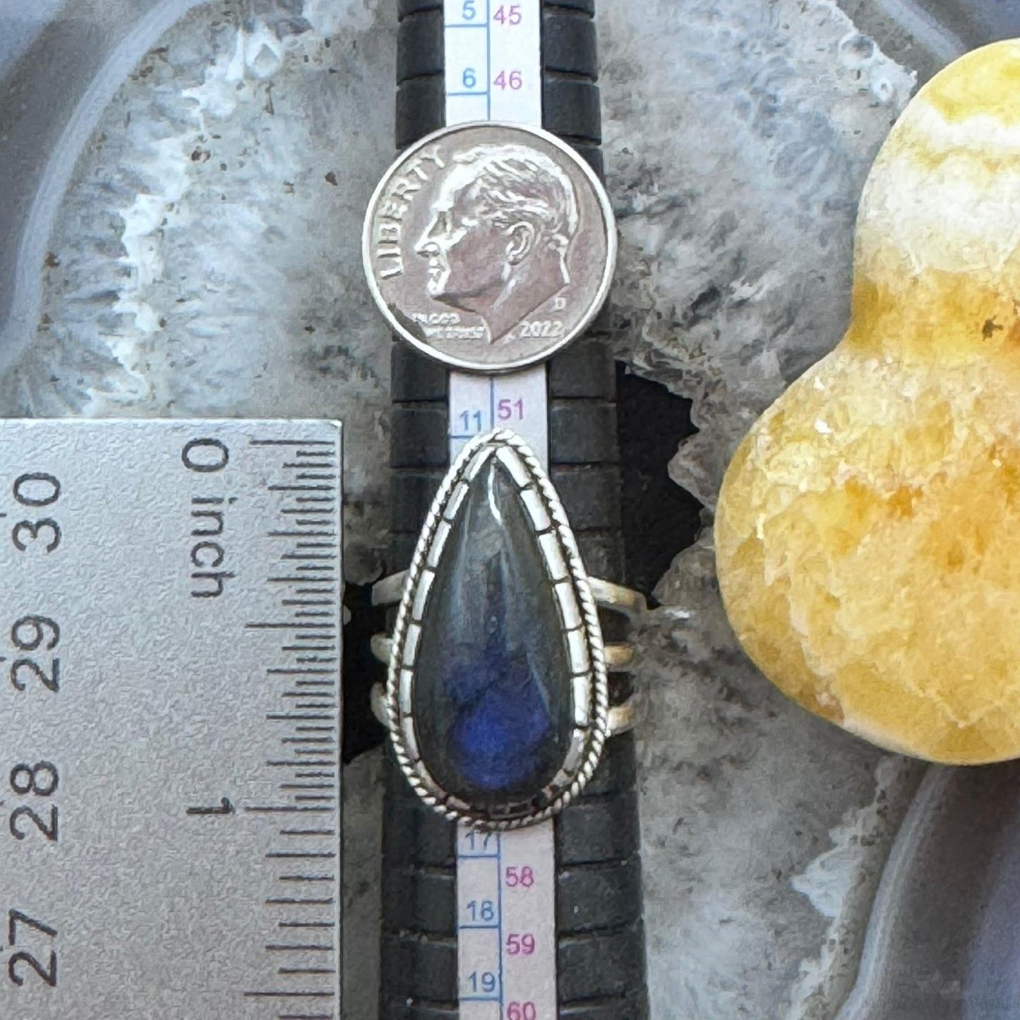 Sterling Silver Southwestern Style Teardrop Labradorite Ring Size 7 For Women