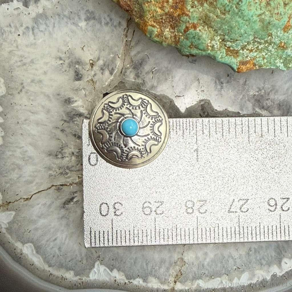 Native American Sterling Silver Stamped Rounded Concho w/Turquoise Stud Earrings For Women