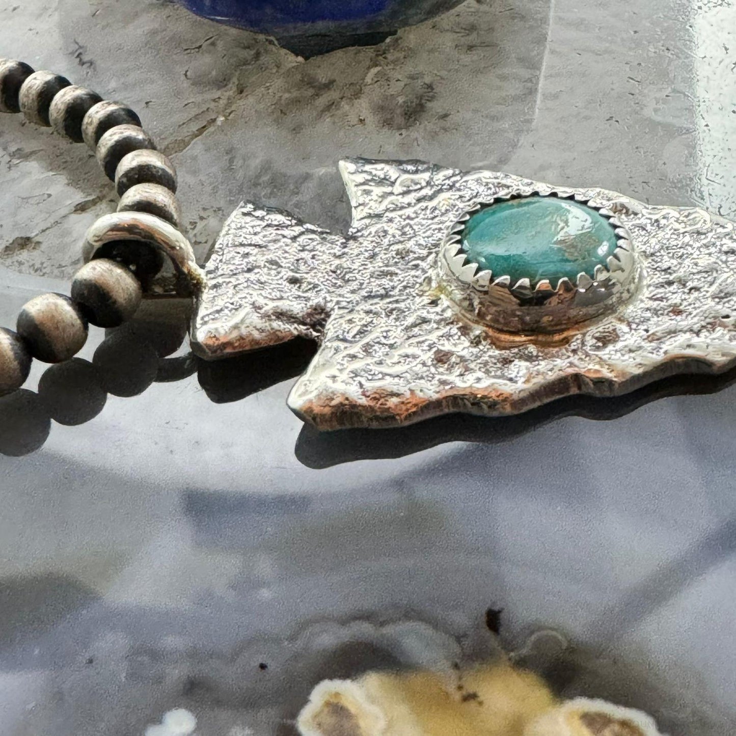 Gary Custer Native American Navajo Sterling Silver Tufa Cast Turquoise Arrowhead Unisex Pendant #3