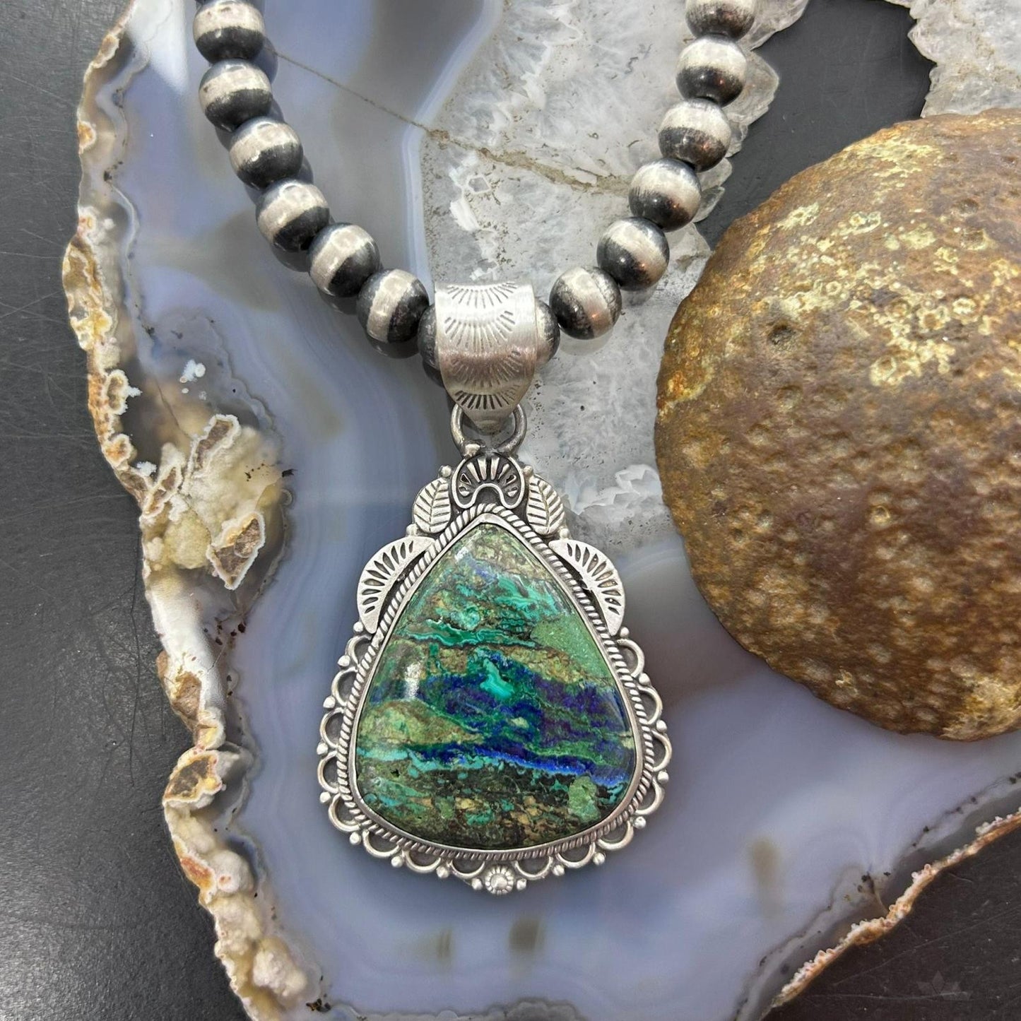 Sterling Silver Southwestern Style Triangle Chrysocolla Pendant For Women
