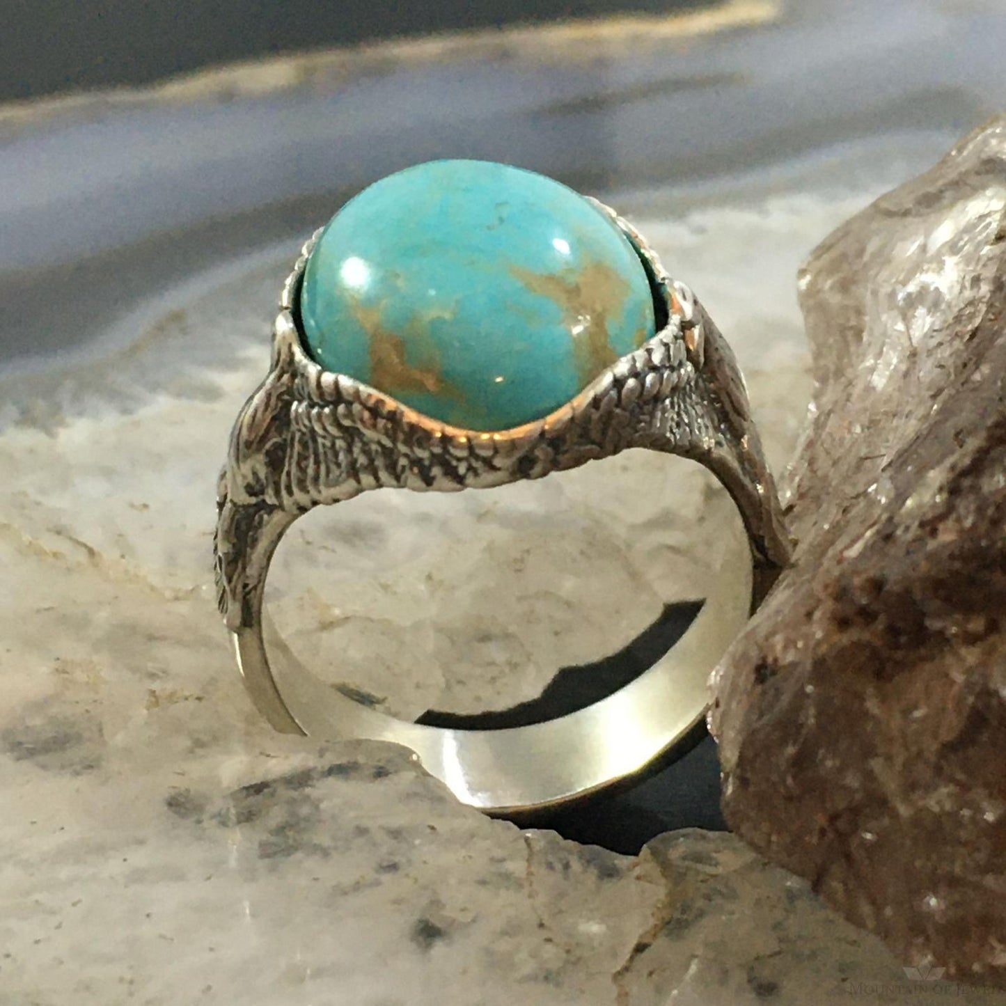 Carolyn Pollack Vintage Sterling Large Oval Turquoise Double Eagle Ring For Men