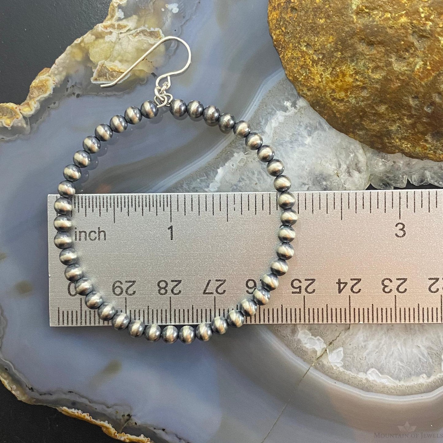 Native American Sterling Silver Navajo Pearl Beads 4mm Hoop Dangle Earrings