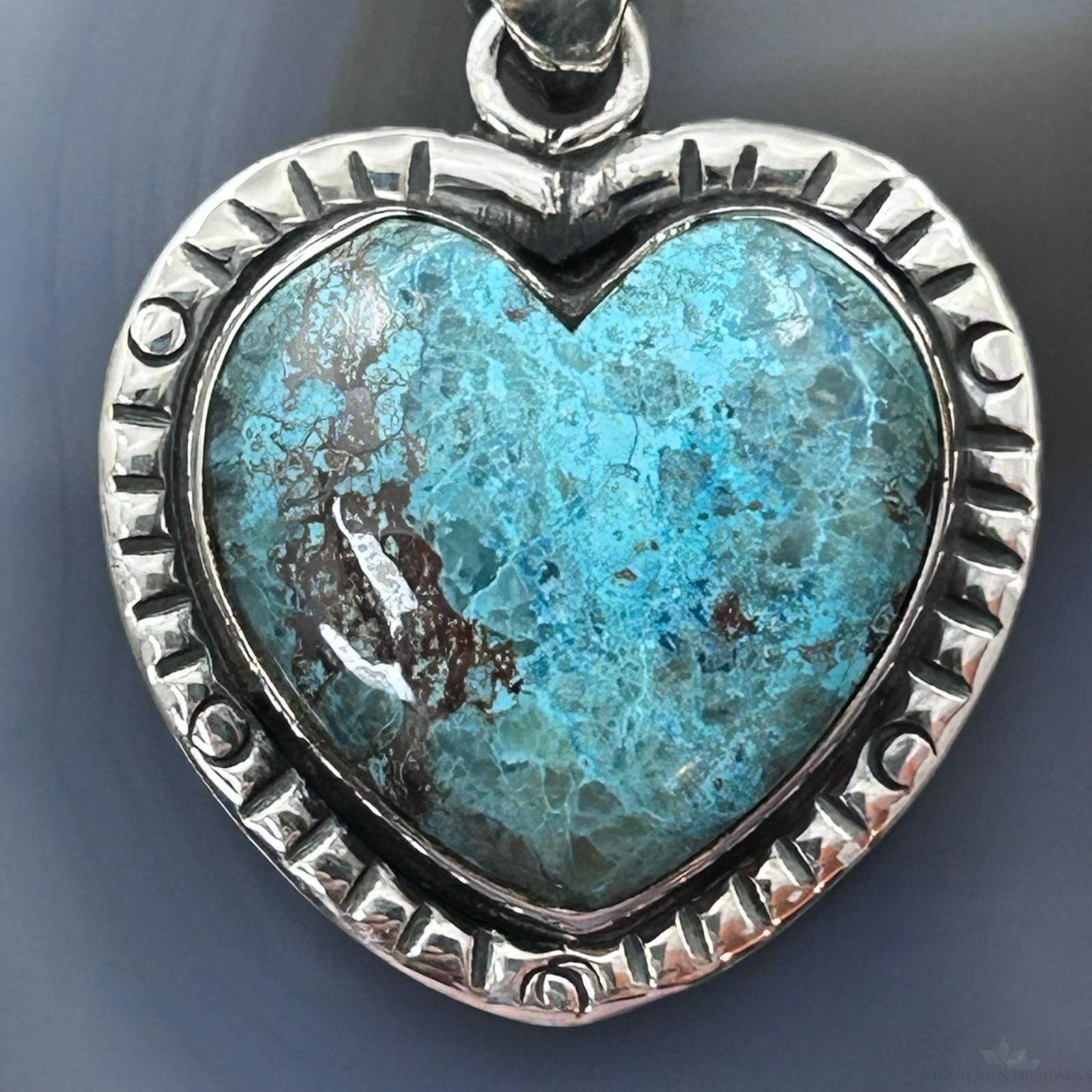 Sterling Silver Southwestern Style Chrysocolla Decorated Heart Pendant For Women