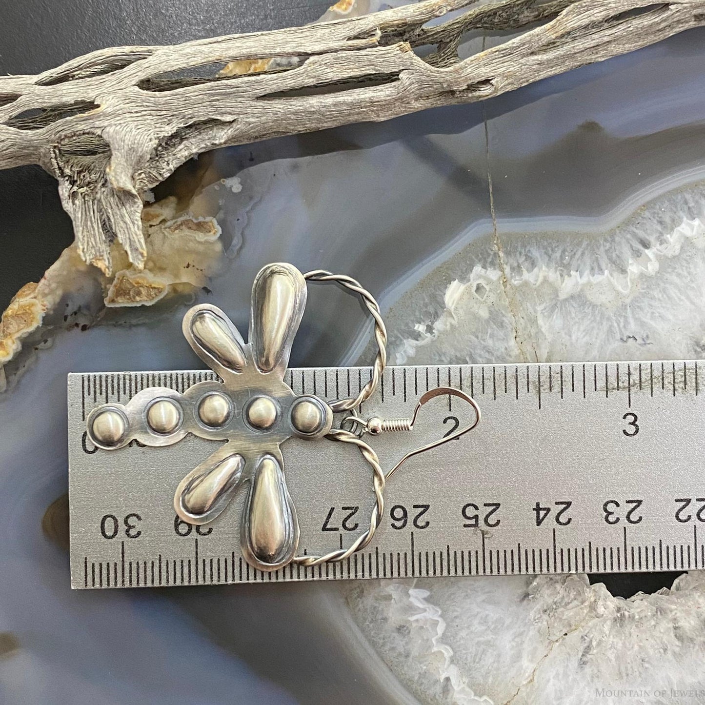 Sterling Silver Repousse Dragonfly Dangle Earrings For Women