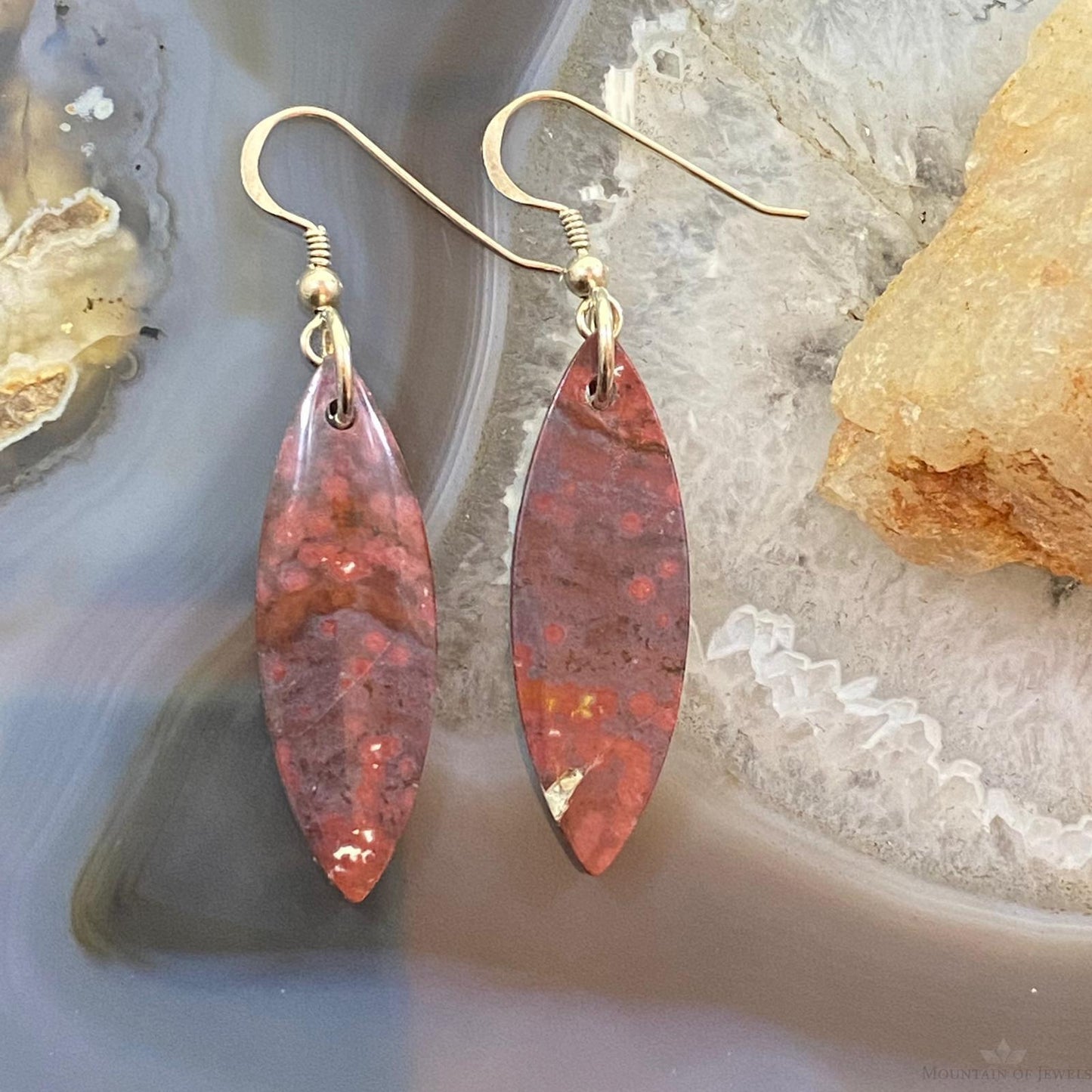 Sterling Silver Marquise River Jasper Slab Dangle Earrings For Women #138