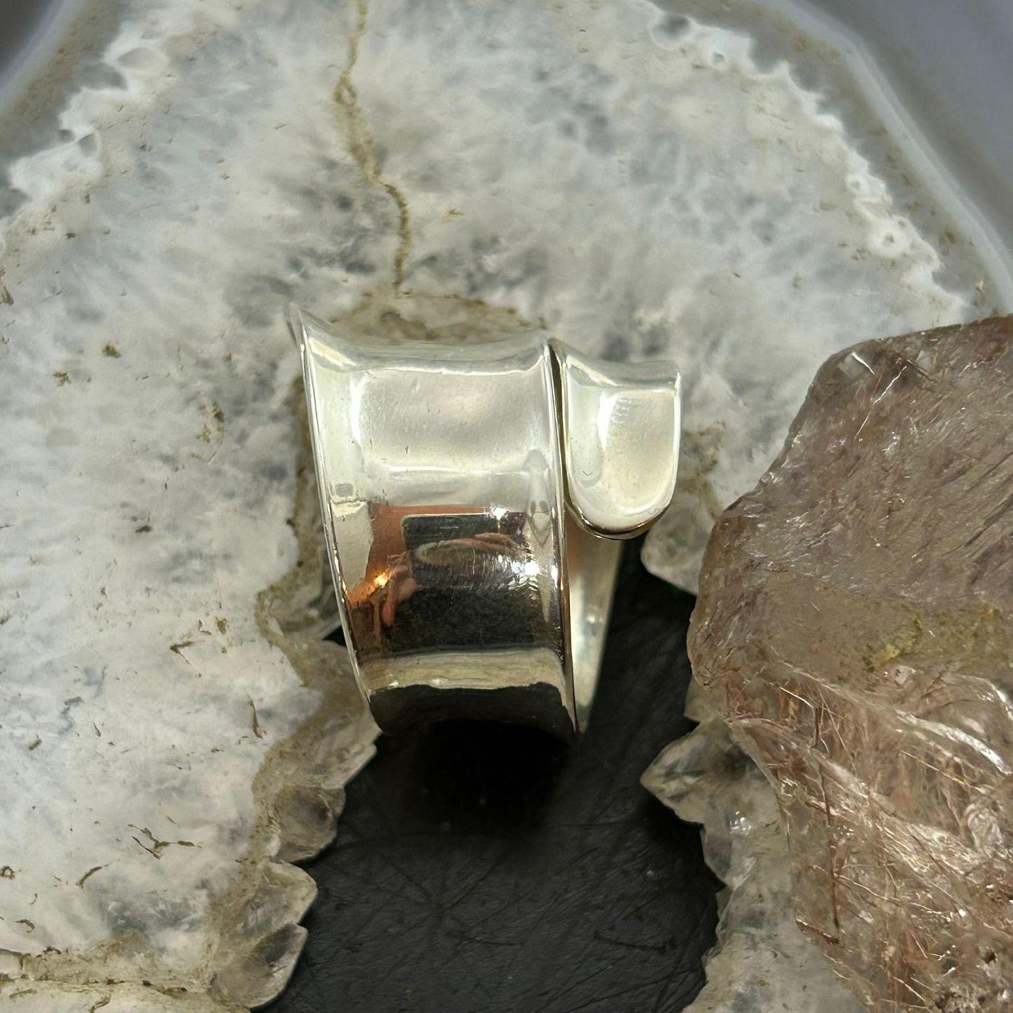 Sterling Silver Wide Warp Around Fashion Ring Size 8.5 For Women, Taxco Mexico