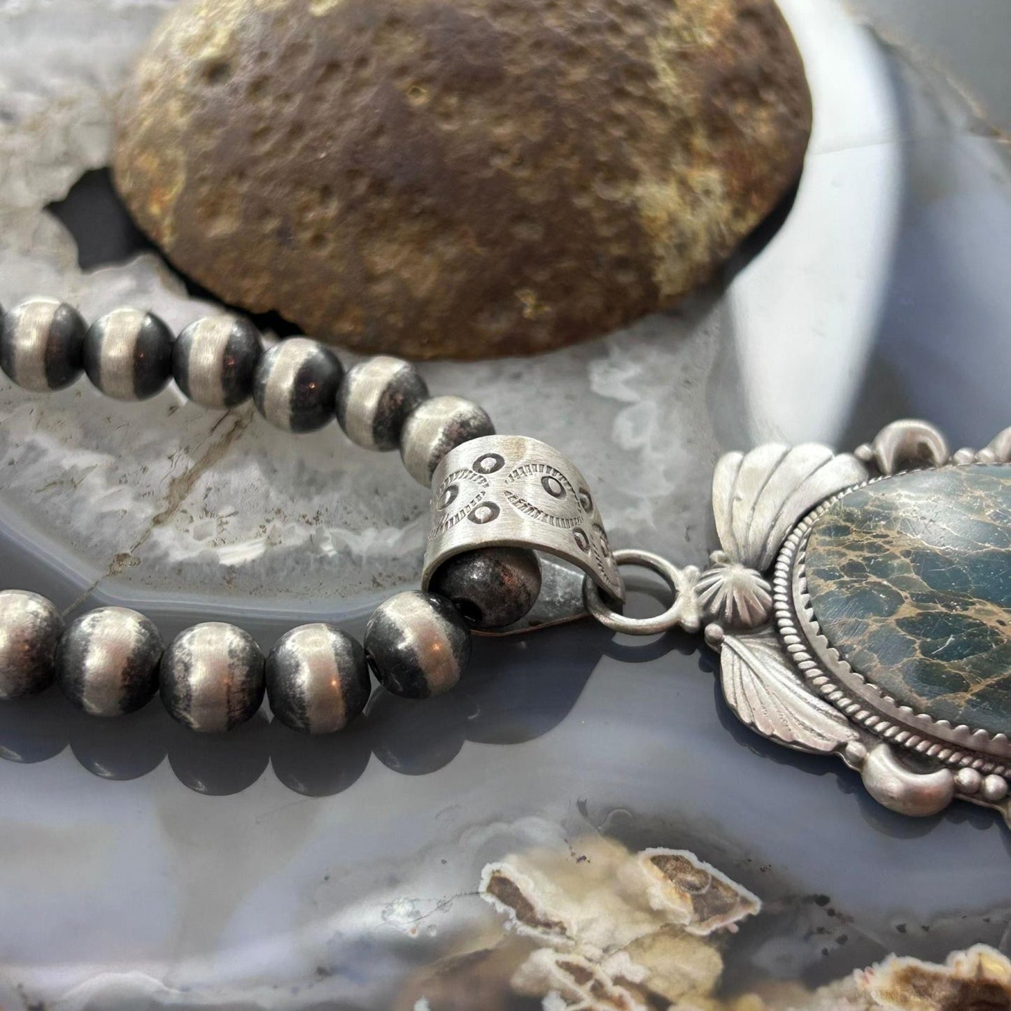 Sterling Silver Southwestern Style Oval Sediment Jasper Pendant For Women