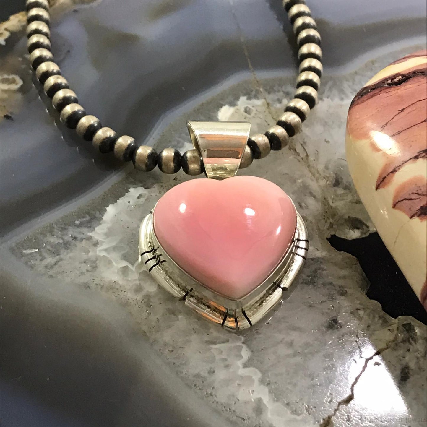 Samson Edsitty Native American Sterling Silver Pink Conch Heart Pendant For Women