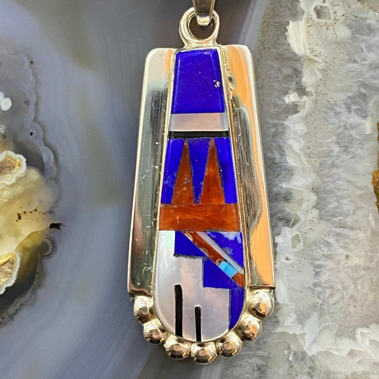 Raylan & Patty Edaakie Zuni Sterling Silver Lapis & MOP Inlay Pendant For Women