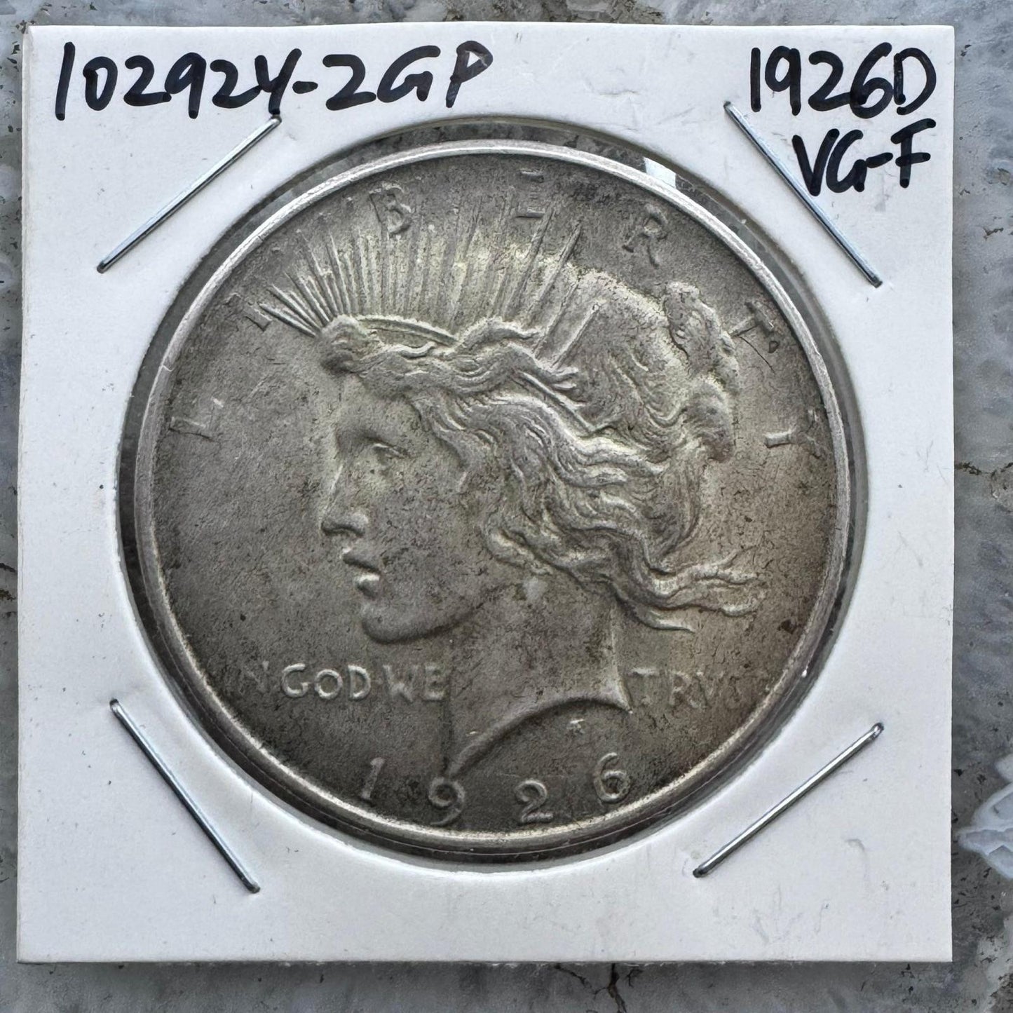 1926-D US 90% Peace Silver Dollar VG-F #102924-2GP