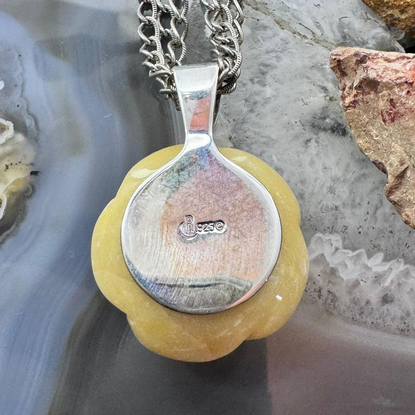 Carolyn Pollack Sterling Silver Carved Yellow Jasper Rose Pendant With Chain Necklace For Women