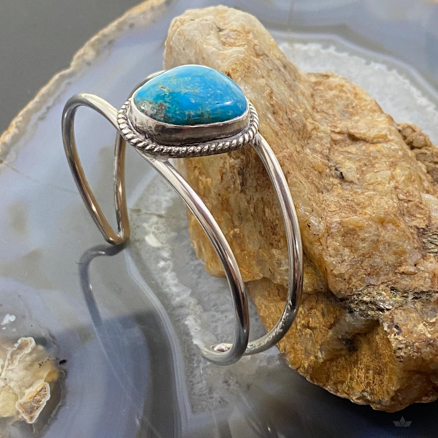 Vintage Native American Silver Turquoise Split Shank Bracelet For Women