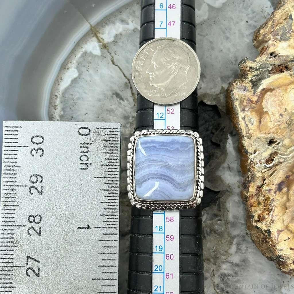 Sterling Silver Southwestern Style Square Blue Lace Agate Ring Size 7.5 For Women