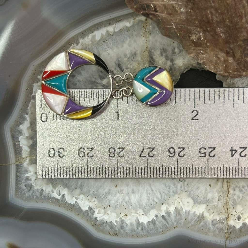 Sterling Silver Southwestern Style Multi Stone Inlay Dangle Earrings For Women