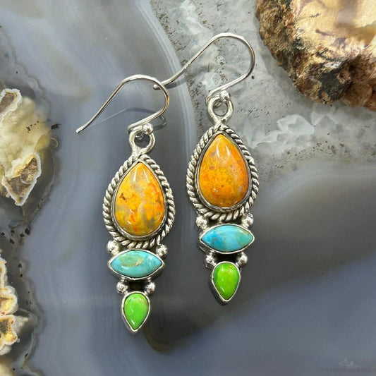 Sterling Silver Southwestern Style Multistone Dangle Earrings For Women #2