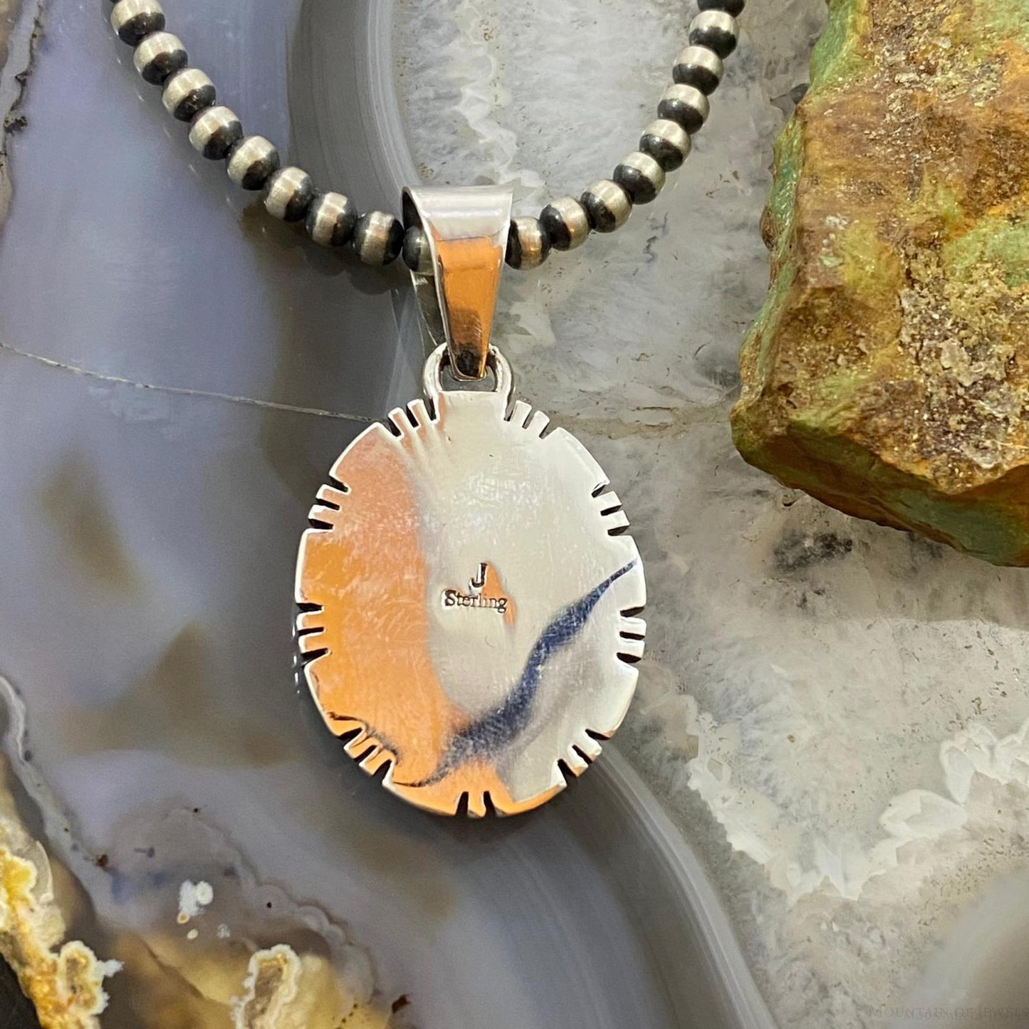 Native American Sterling Silver Oval Rhodochrosite Pendant For Women