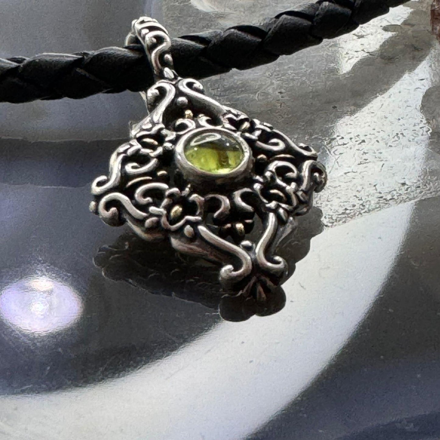 Carolyn Pollack Sterling Silver Peridot Dot Decorated Enhancer Pendant For Women