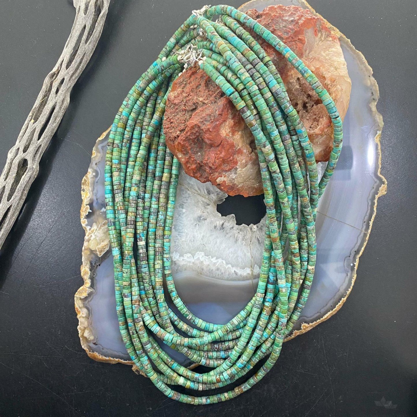 Turquoise Beads 4 mm Sterling Silver Necklace 16" For Women