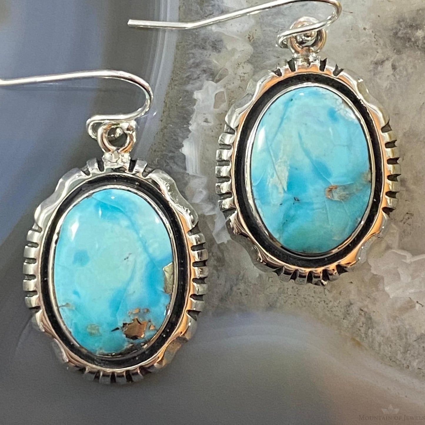 Native American Sterling Silver Blue Ridge Turquoise Decorated Dangle Earrings For Women