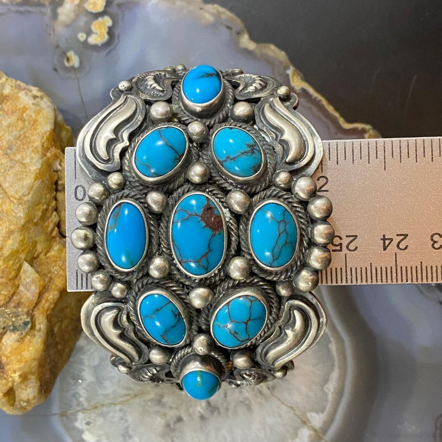 Paul Livingston Native American Sterling Silver Turquoise Decorated Bracelet For Women