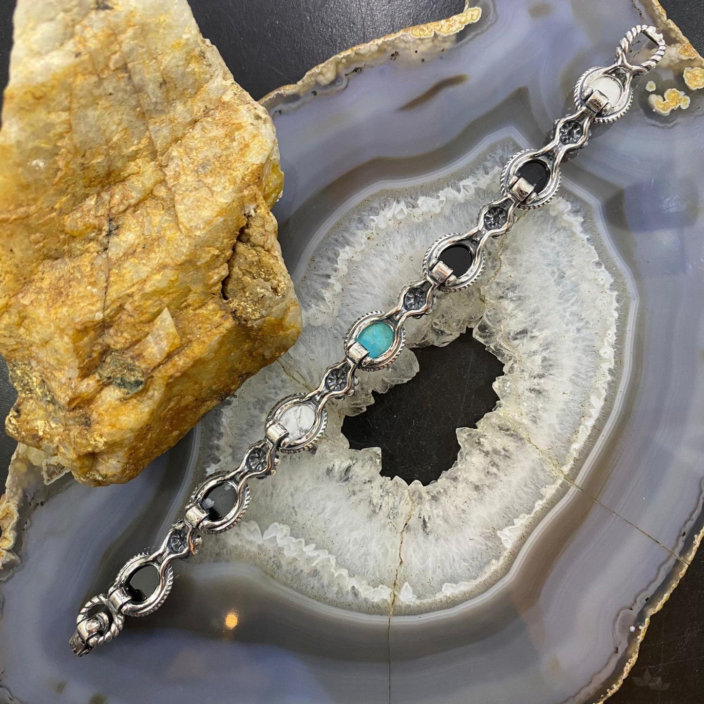 Carolyn Pollack Sterling Silver Multi Gemstone Decorated Link Bracelet For Women