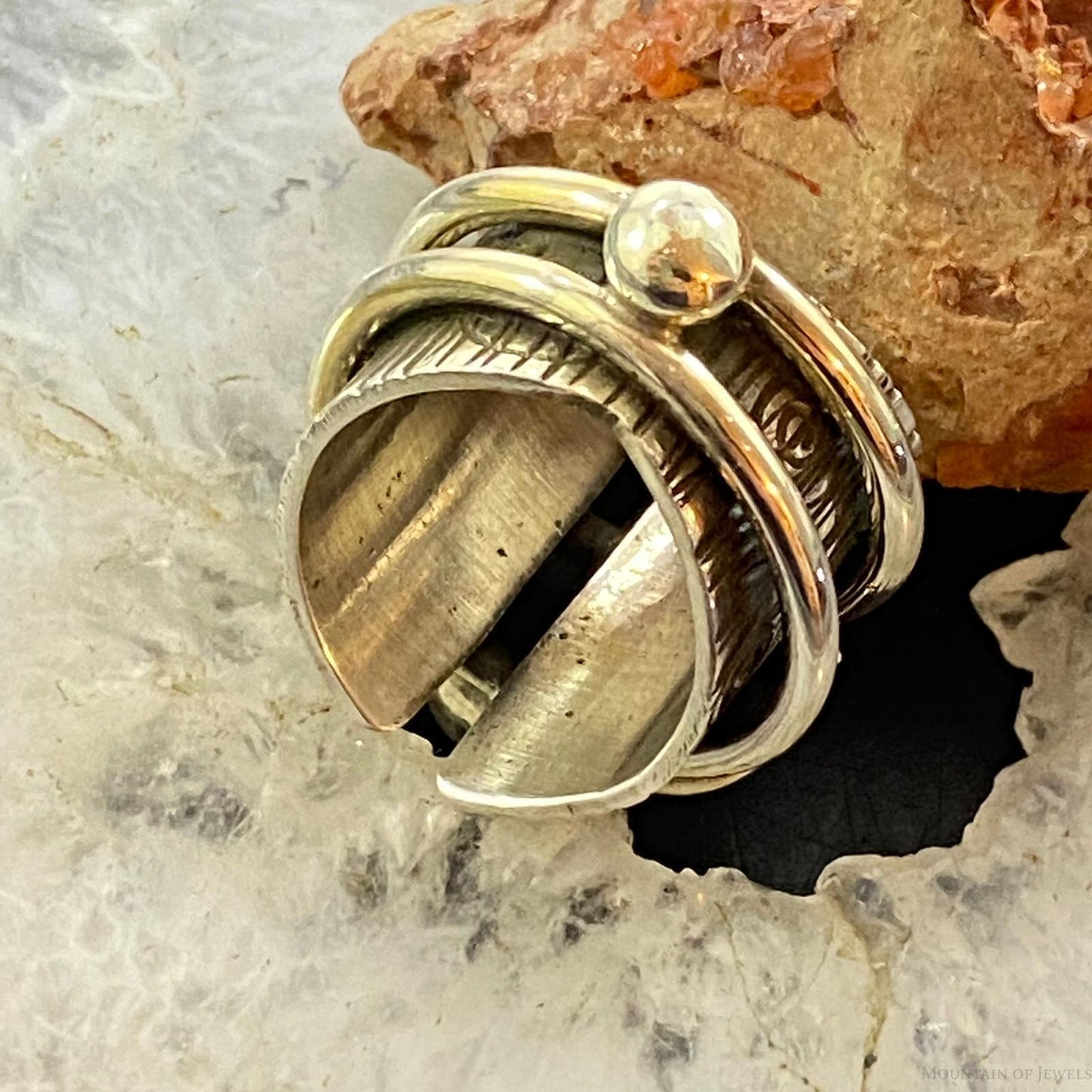 Alex Sanchez Sterling Silver Coral Unique Petroglyph Band Ring Sz 5.5 For Women