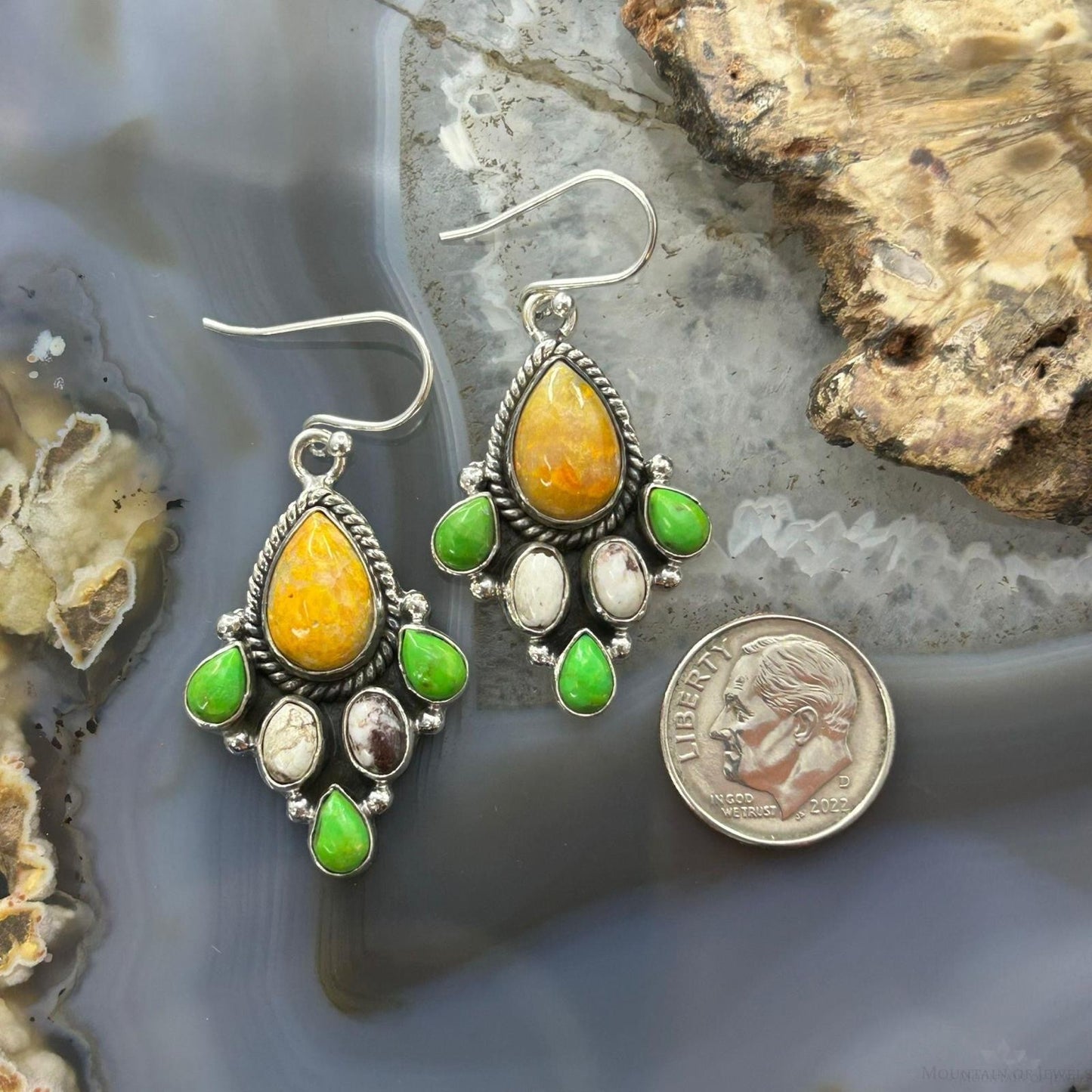 Sterling Silver Southwestern Style Multistone Dangle Earrings For Women #5