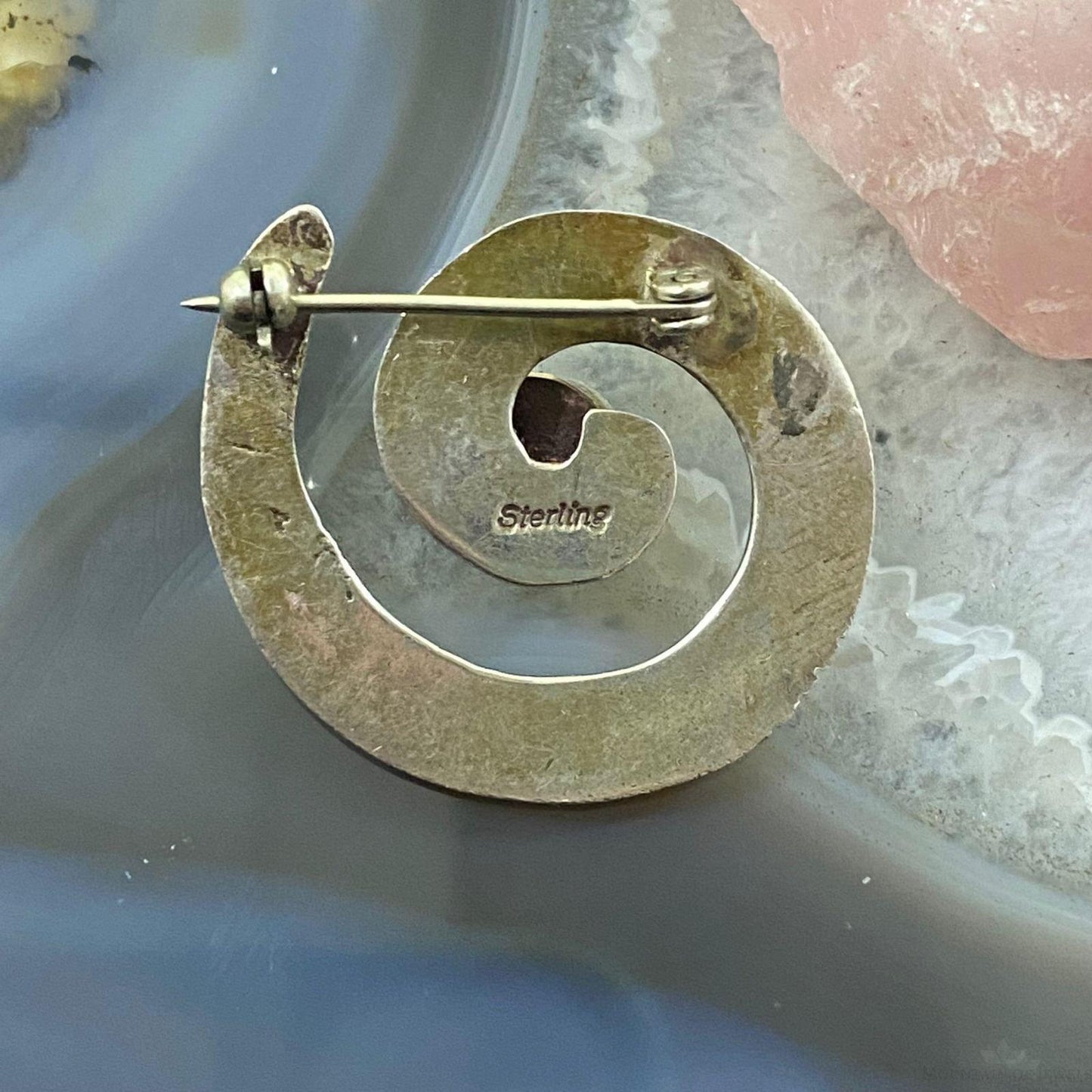 Vintage Native American Sterling Silver SandCast "Circle of Life" w/Coral Brooch