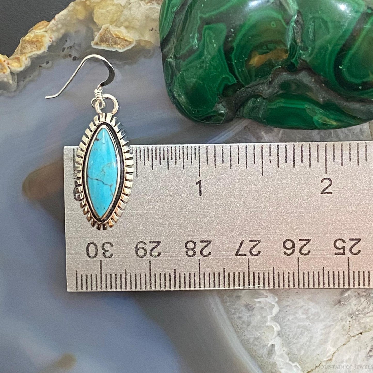 Native American Sterling Silver Marquise Turquoise Dangle Earrings For Women