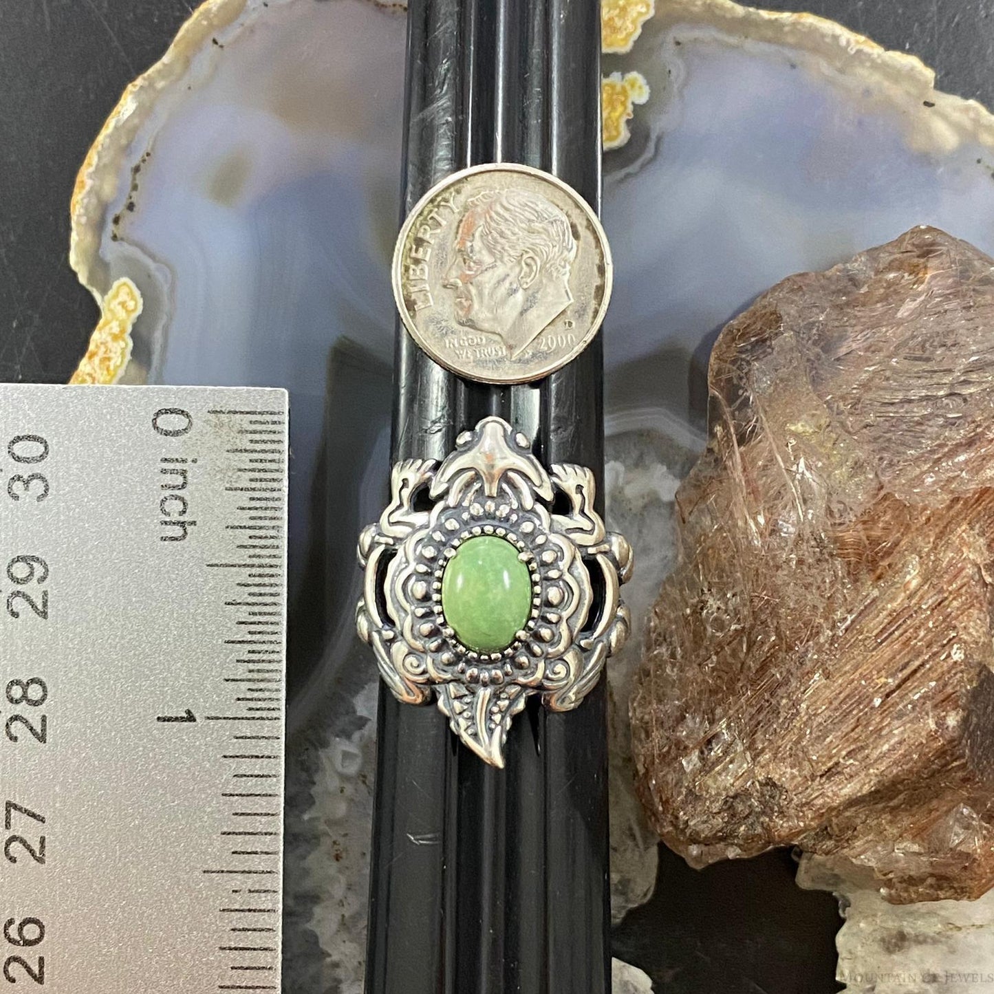 Fritz Casuse & Carolyn Pollack Southwestern Style Sterling Silver Green Turquoise Horned Toad Ring For Women