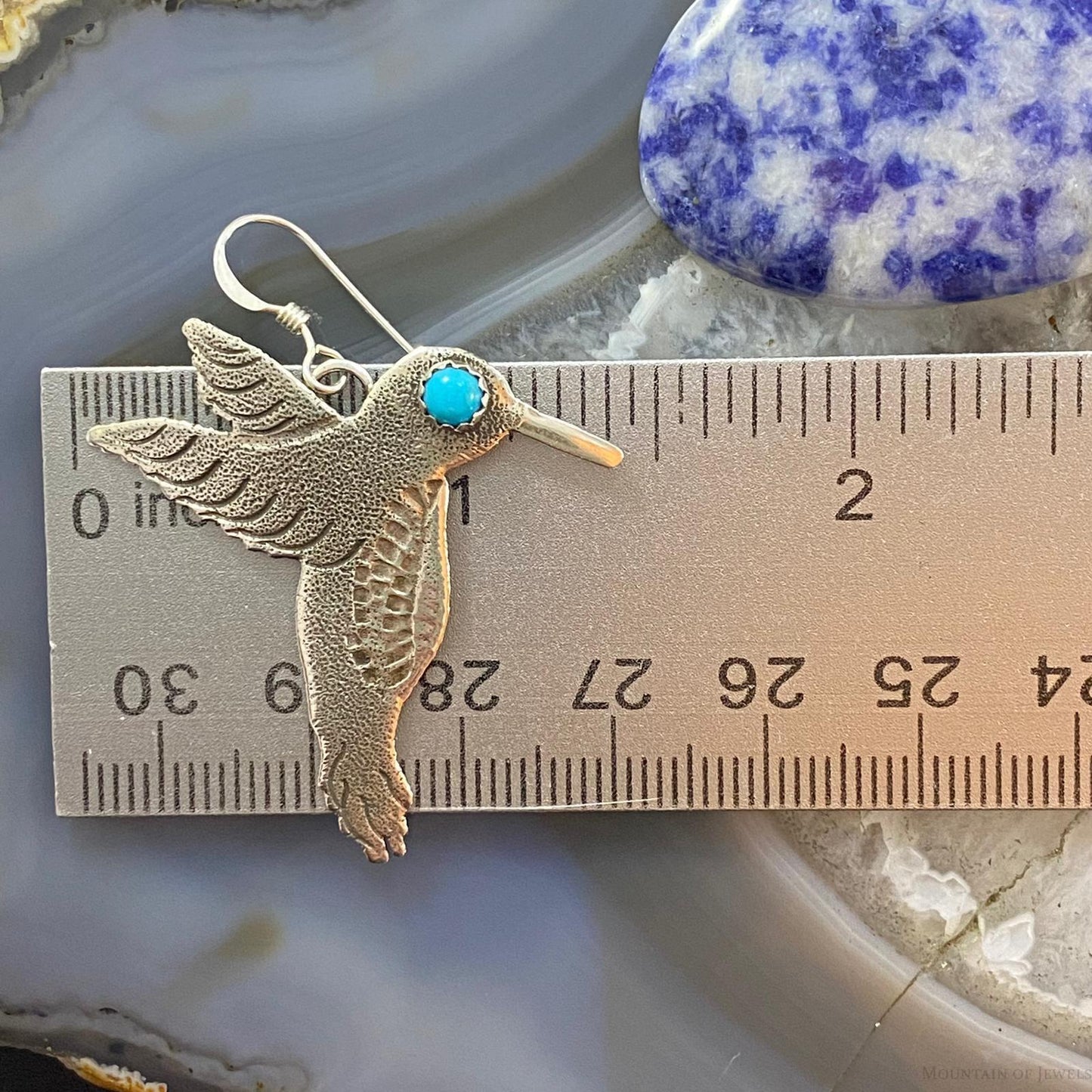 Brad Panteah Native American Sterling Turquoise Hummingbird Dangle Earrings