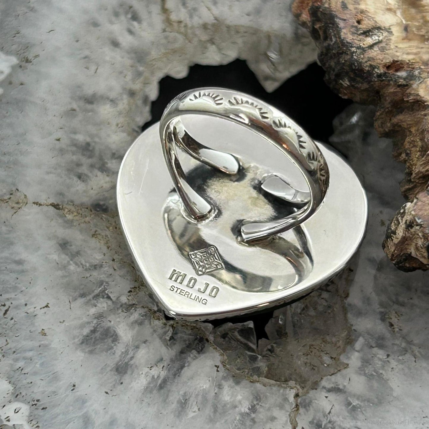 Sterling Silver Southwestern Style Malachite Heart Shape Ring Size 6 For Women