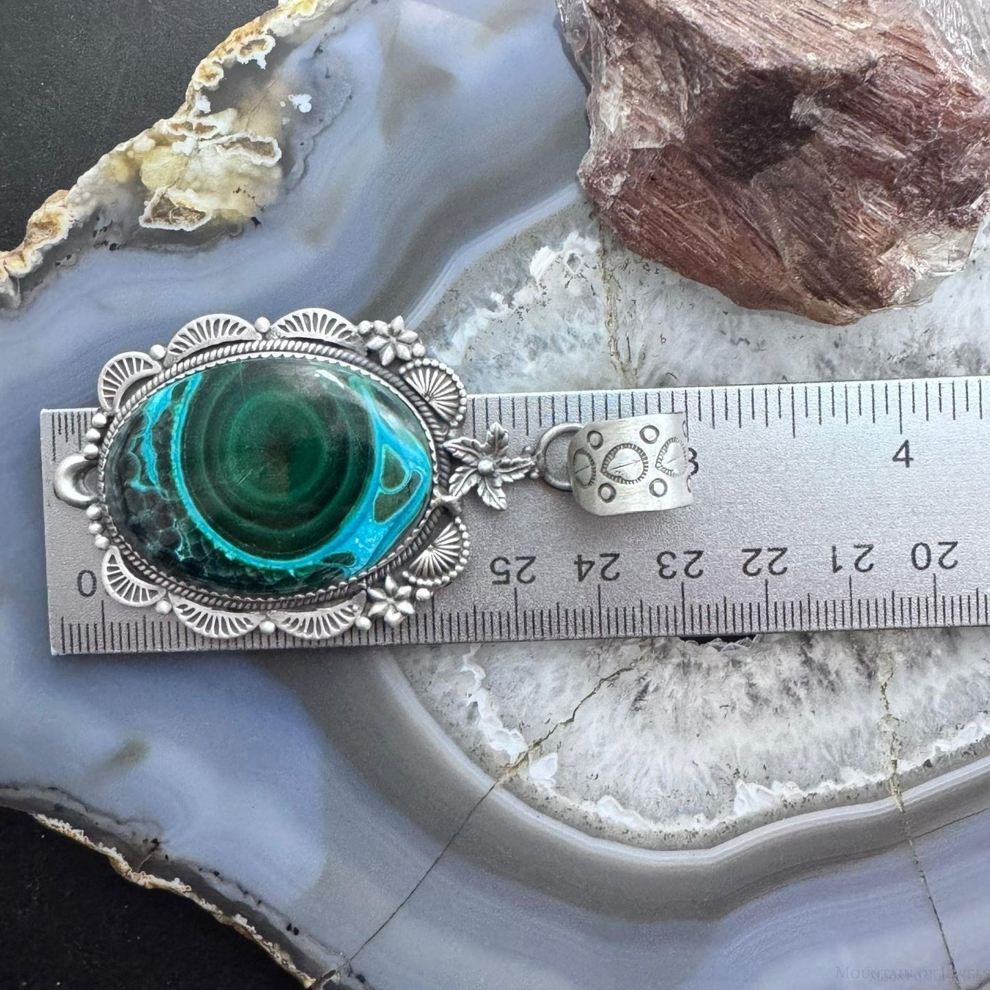 Sterling Silver Southwestern Style Oval Azurite Malachite Decorated Pendant For Women
